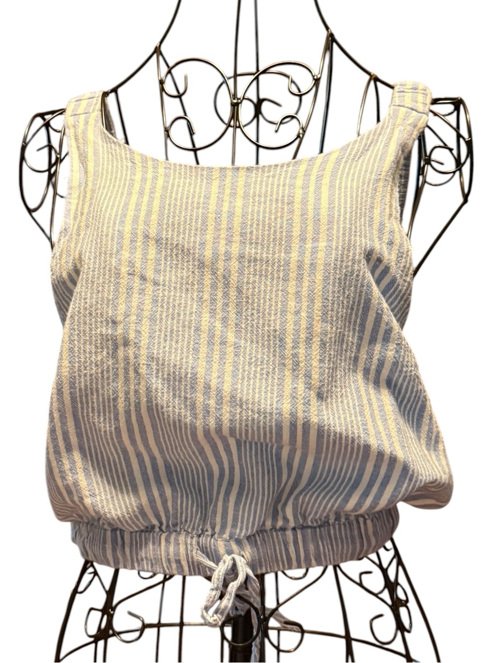 Backless striped Blue and White Drawstring crop top